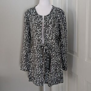 Vintage Lynn Ritchie Silver Womens Cardigan LARGE Boho Artsy Polka Dot Front Tie